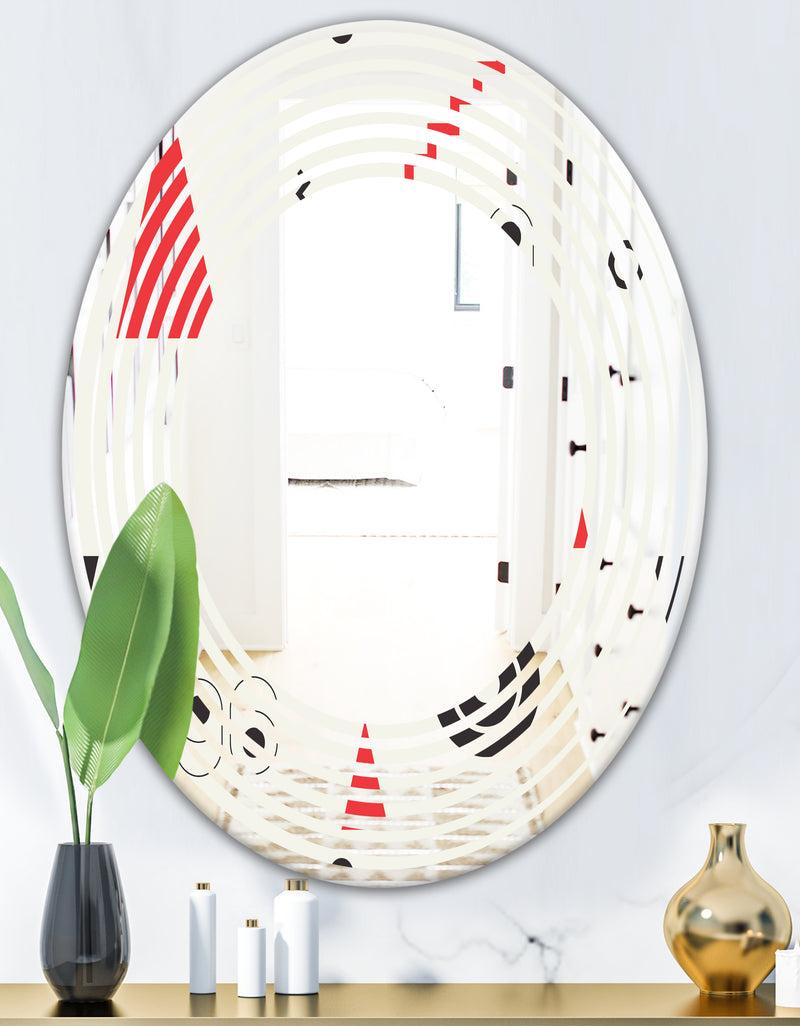 DesignQ Triangular Retro Design III - Modern Round Or Oval Wall Mirror - Wave