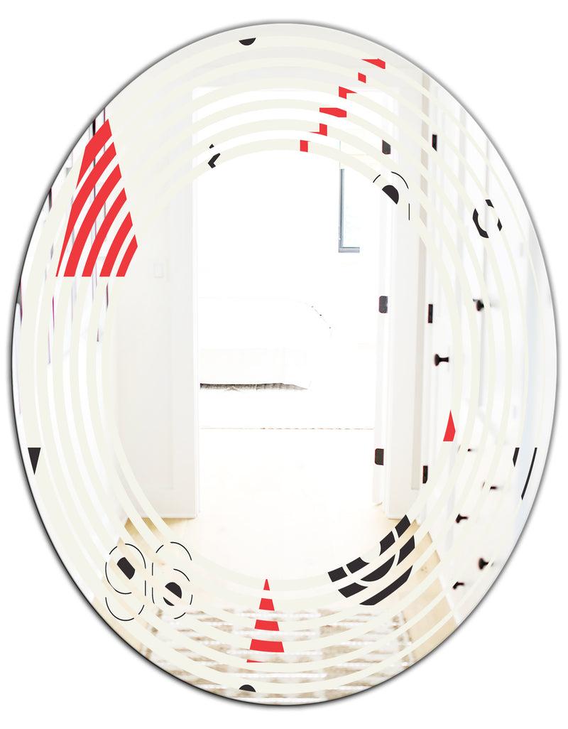 DesignQ Triangular Retro Design III - Modern Round Or Oval Wall Mirror - Wave