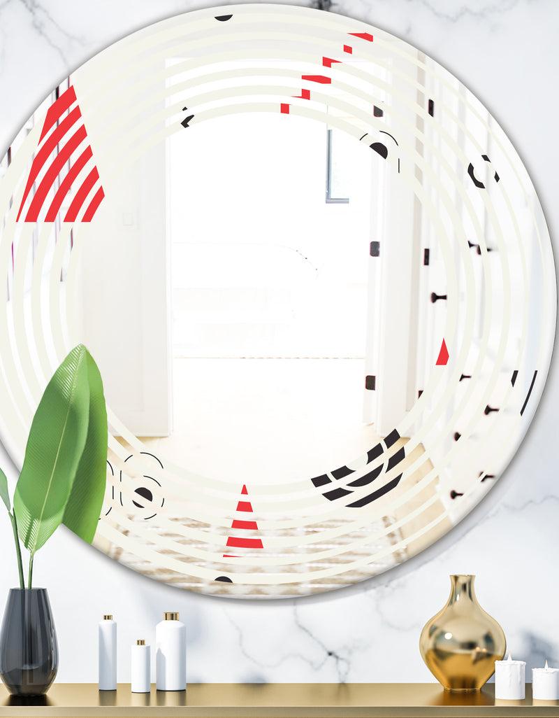 DesignQ Triangular Retro Design III - Modern Round or Oval Wall Mirror - Wave