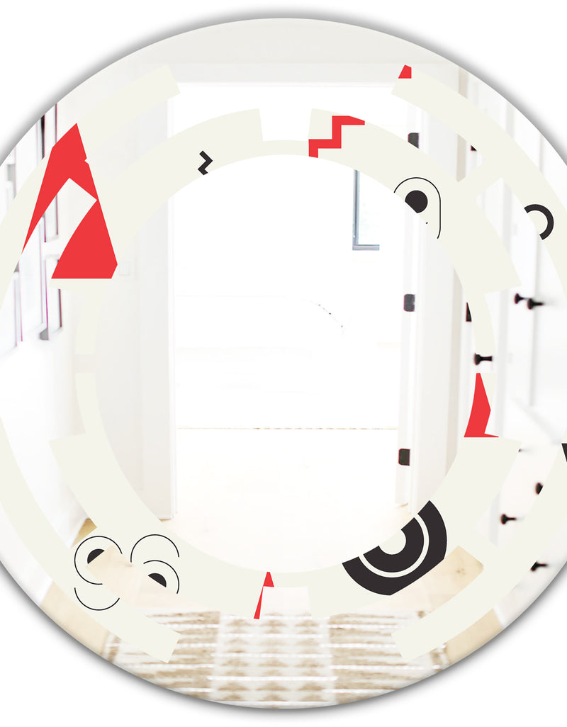 DesignQ Triangular Retro Design III - Modern Round Or Oval Wall Mirror - Space