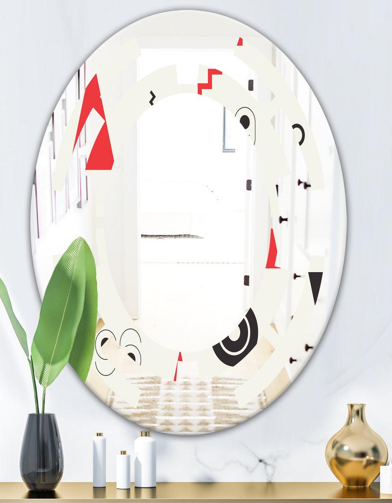 DesignQ Triangular Retro Design III - Modern Round Or Oval Wall Mirror - Space