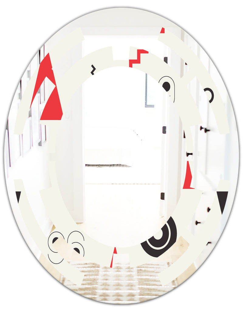 DesignQ Triangular Retro Design III - Modern Round Or Oval Wall Mirror - Space