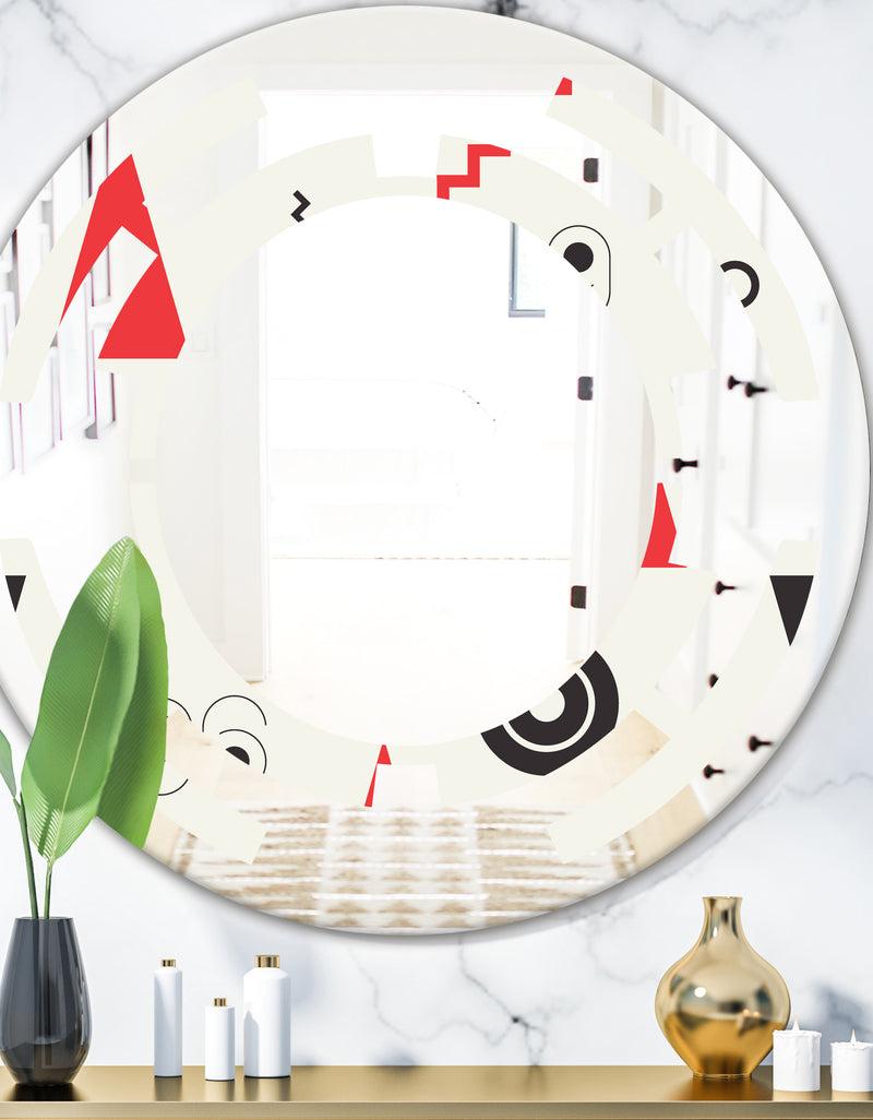 DesignQ Triangular Retro Design III - Modern Round or Oval Wall Mirror - Space