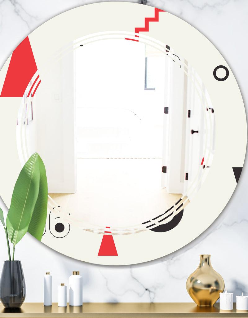 DesignQ Triangular Retro Design III - Modern Round or Oval Wall Mirror - Triple C