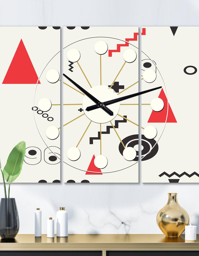 DesignQ Triangular Retro Design III - Oversized Mid-Century wall clock - 3 Panels