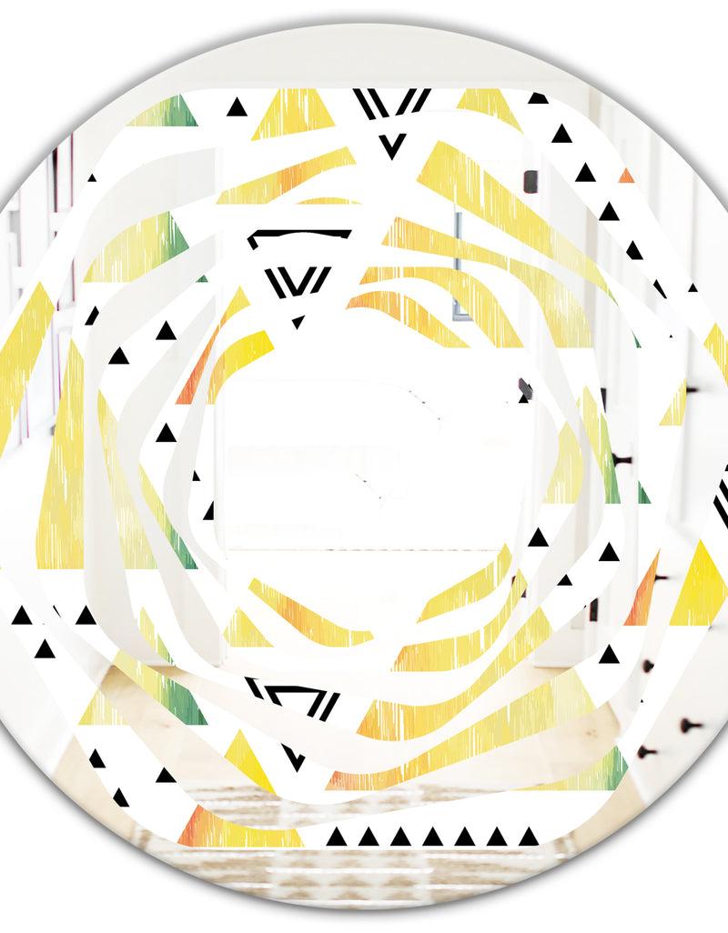DesignQ Triangular Retro Design IV - Modern Round Or Oval Wall Mirror - Whirl
