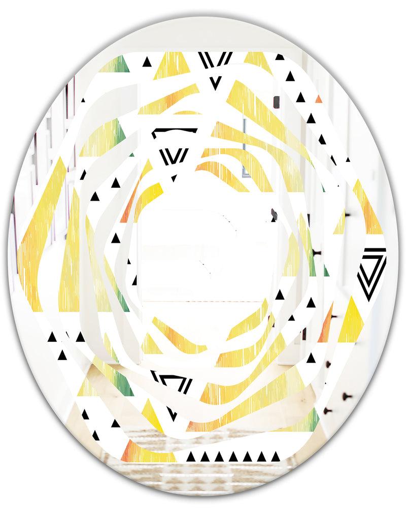 DesignQ Triangular Retro Design IV - Modern Round Or Oval Wall Mirror - Whirl