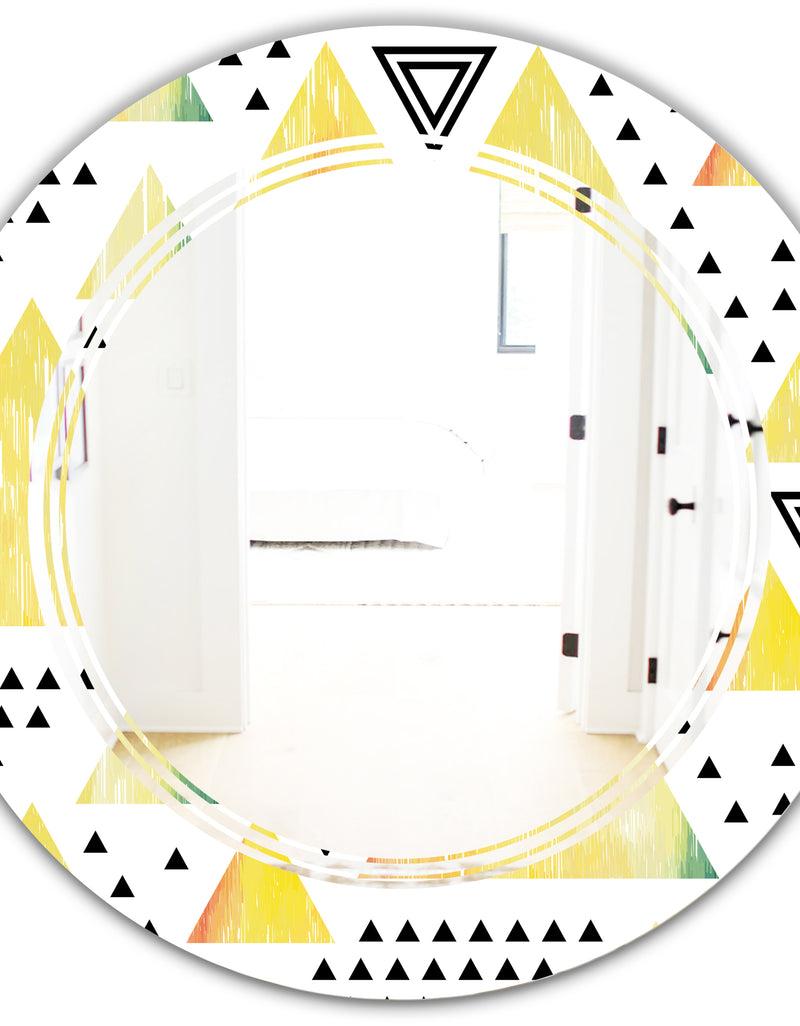 DesignQ Triangular Retro Design IV - Modern Round Or Oval Wall Mirror - Triple C