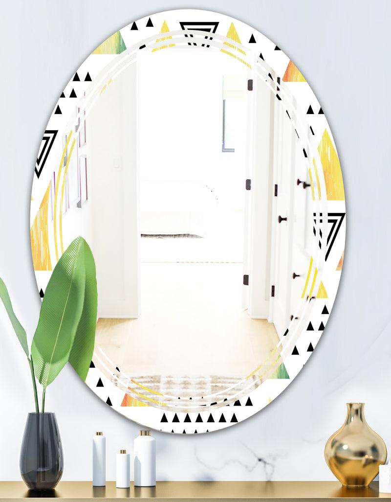 DesignQ Triangular Retro Design IV - Modern Round Or Oval Wall Mirror - Triple C