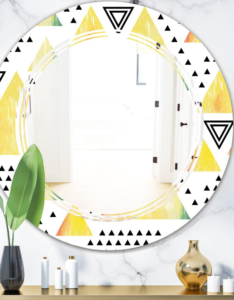 DesignQ Triangular Retro Design IV - Modern Round or Oval Wall Mirror - Triple C