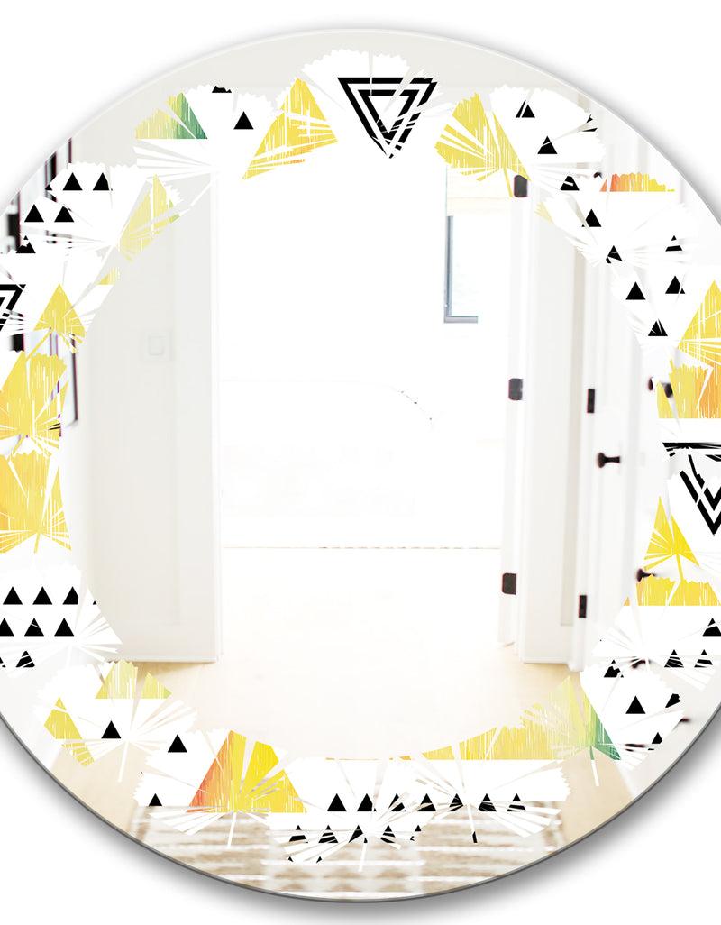 DesignQ Triangular Retro Design IV - Modern Round Or Oval Wall Mirror - Leaves