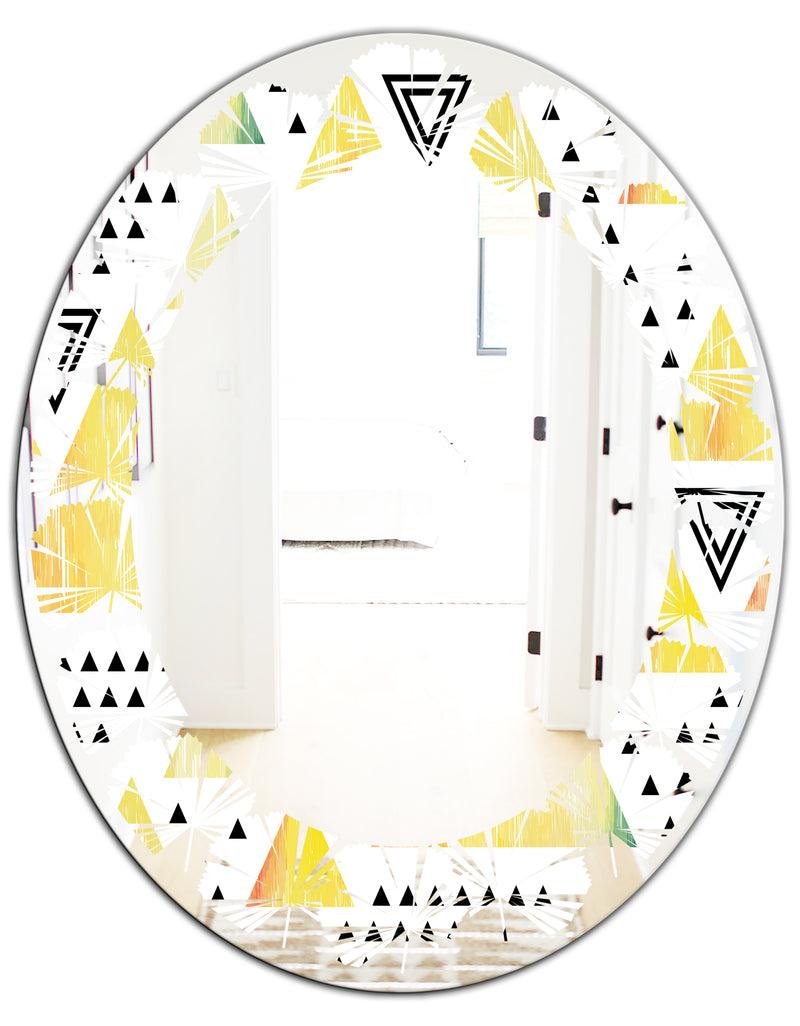 DesignQ Triangular Retro Design IV - Modern Round Or Oval Wall Mirror - Leaves
