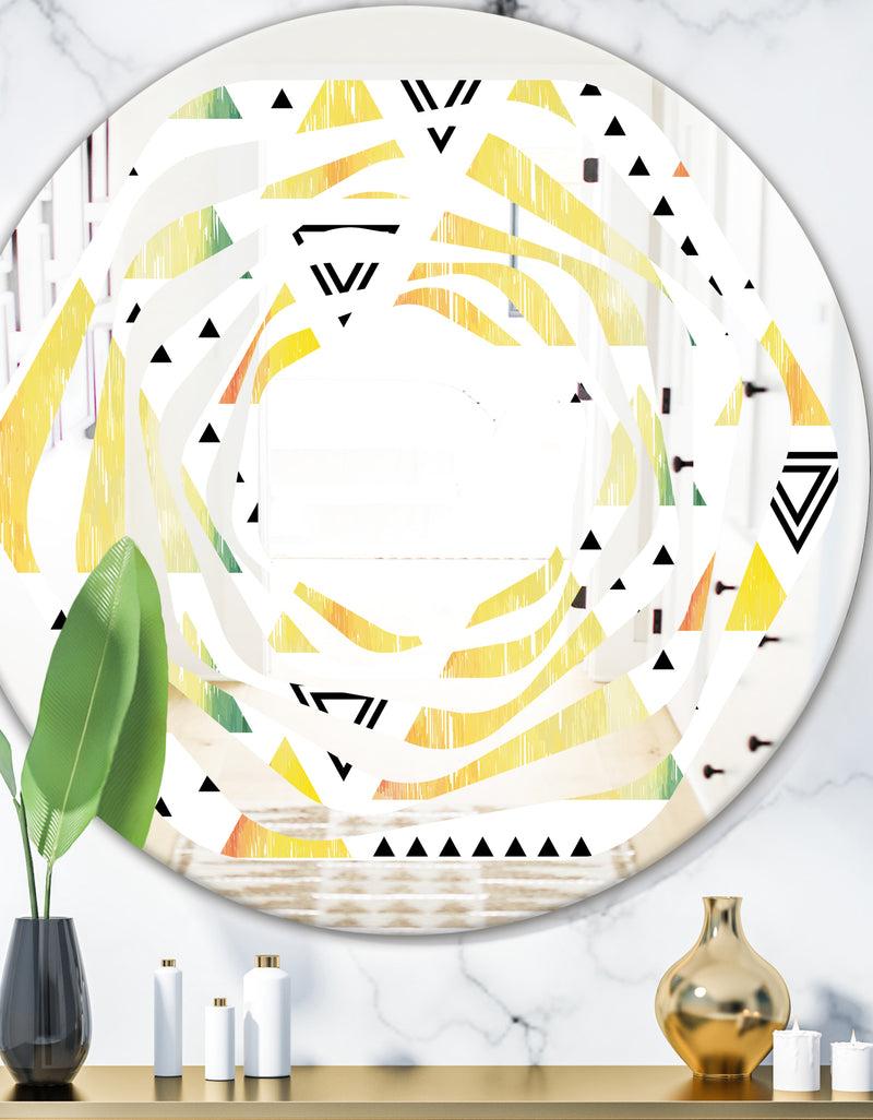 DesignQ Triangular Retro Design IV - Modern Round or Oval Wall Mirror - Whirl
