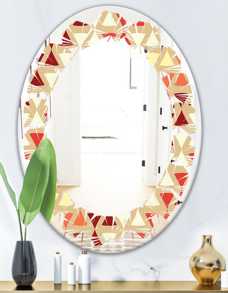 DesignQ Triangular Retro Design IX - Modern Round Or Oval Wall Mirror - Leaves