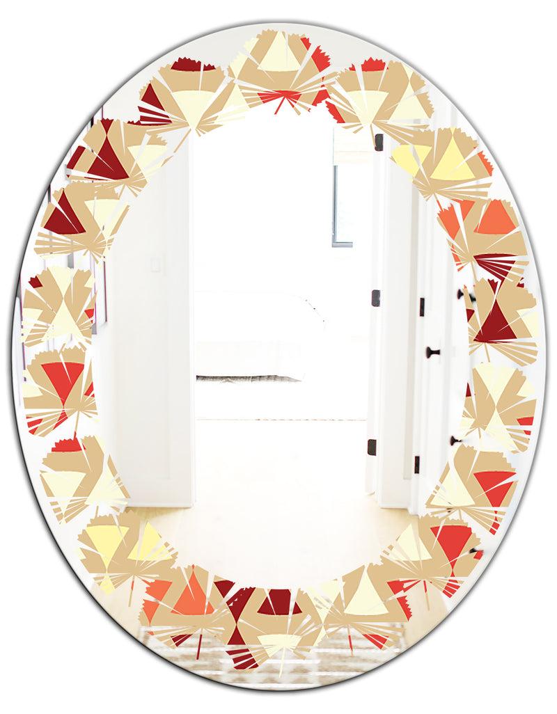 DesignQ Triangular Retro Design IX - Modern Round Or Oval Wall Mirror - Leaves