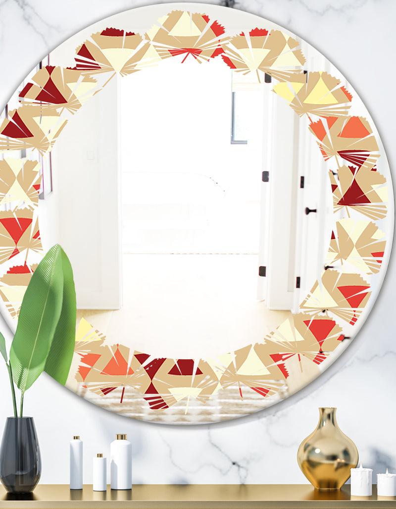 DesignQ Triangular Retro Design IX - Modern Round or Oval Wall Mirror - Leaves