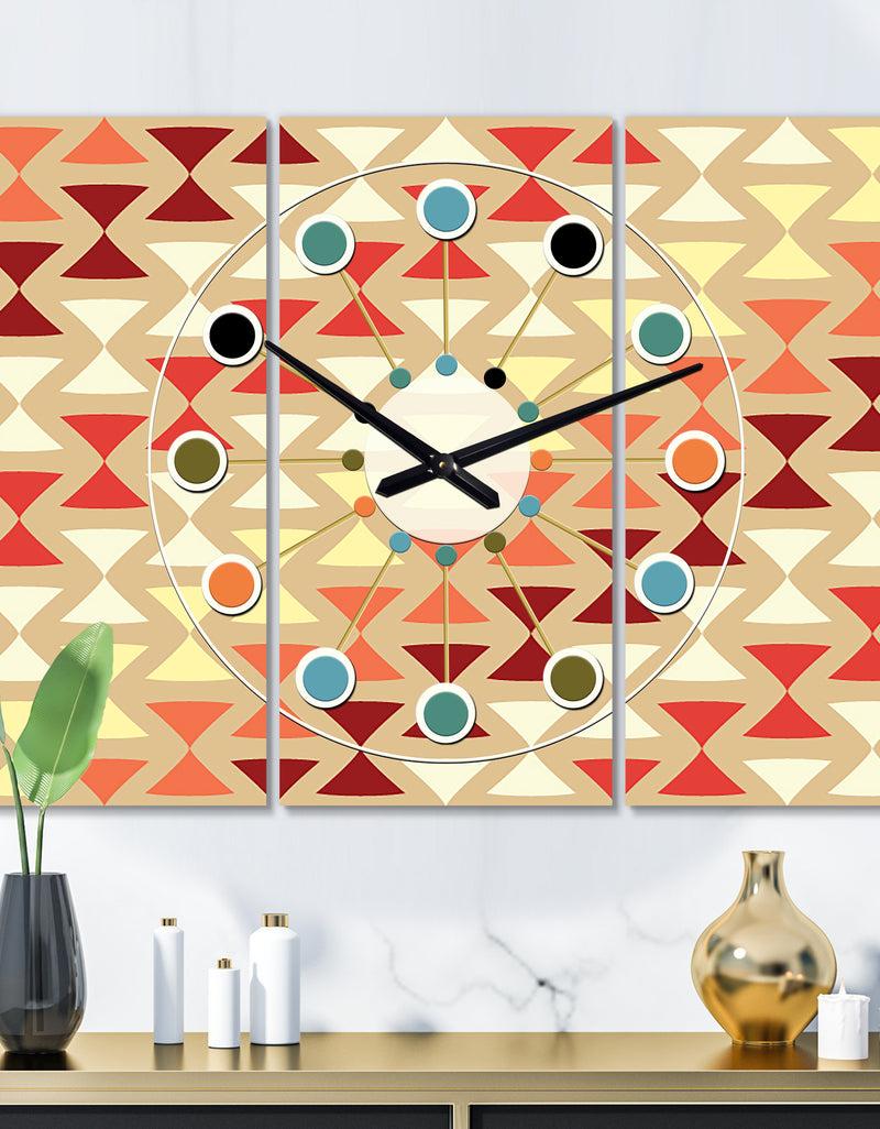 DesignQ Triangular Retro Design IX - Oversized Mid-Century wall clock - 3 Panels