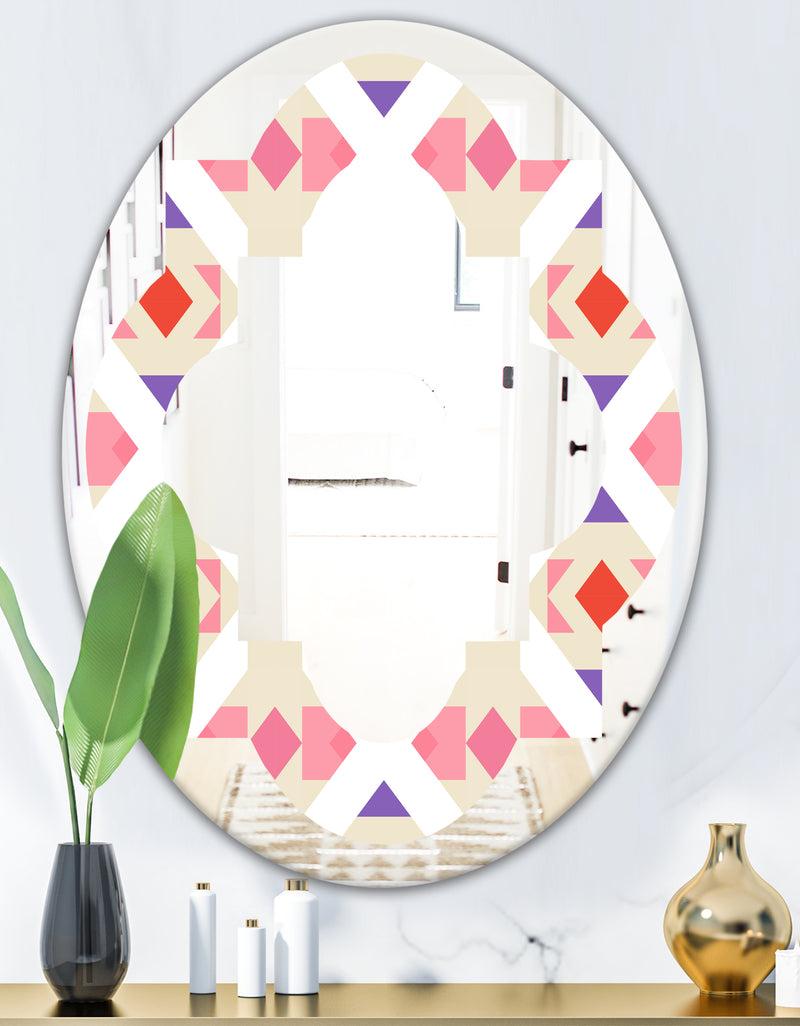 DesignQ Triangular Retro Design VII - Modern Round Or Oval Wall Mirror - Quatrefoil