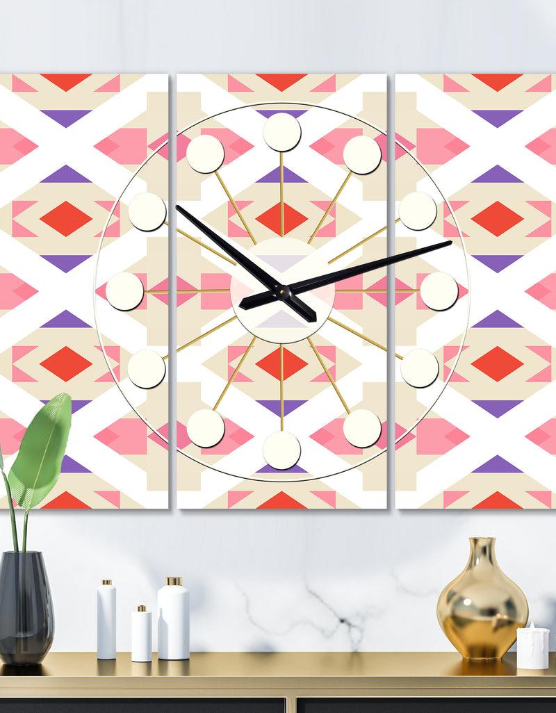 DesignQ Triangular Retro Design VII - Oversized Mid-Century wall clock - 3 Panels