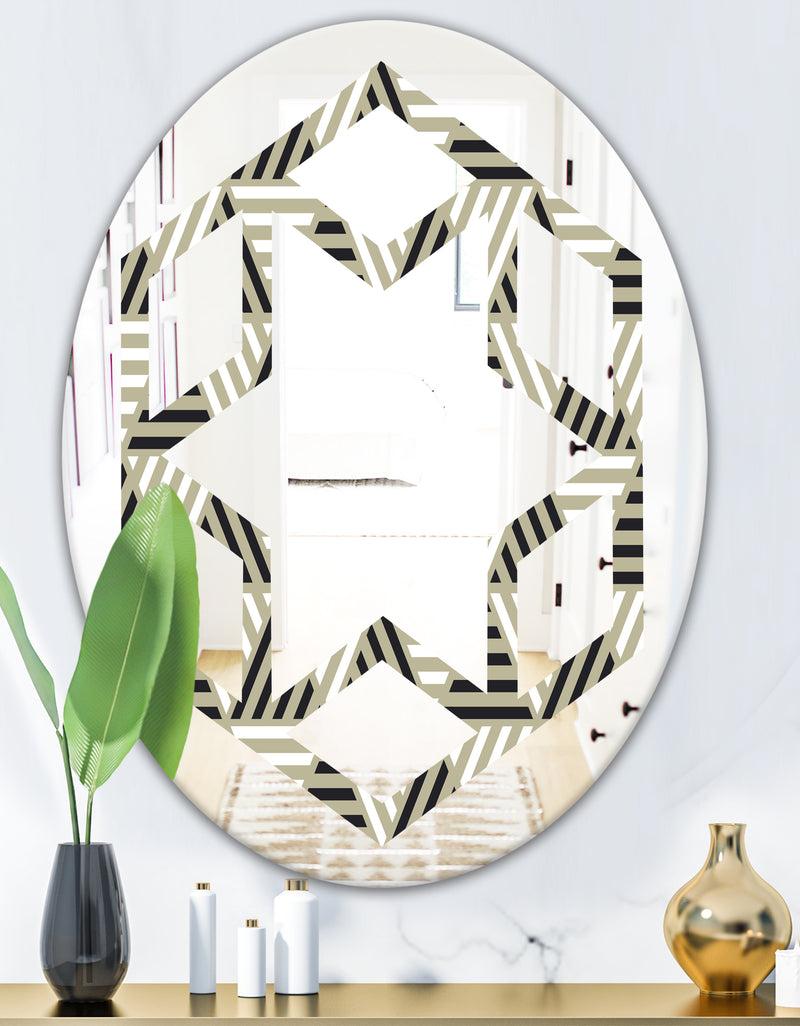 DesignQ Triangular Retro Design VIII - Modern Round Or Oval Wall Mirror - Hexagon Star