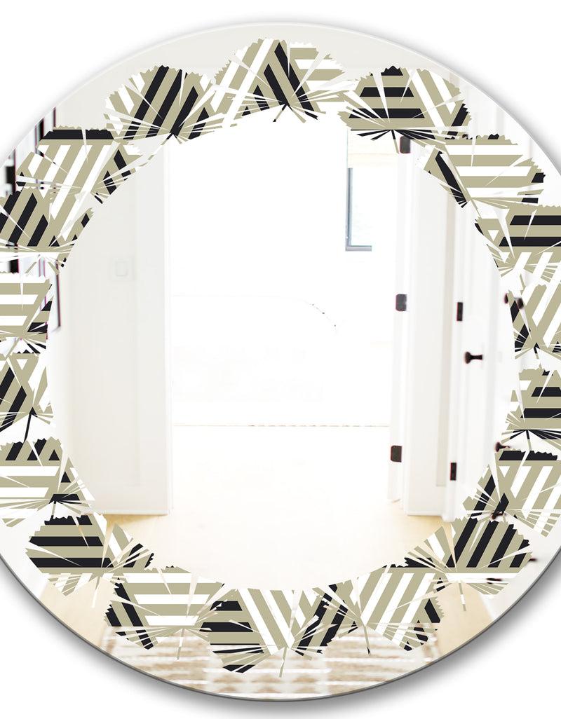 DesignQ Triangular Retro Design VIII - Modern Round Or Oval Wall Mirror - Leaves