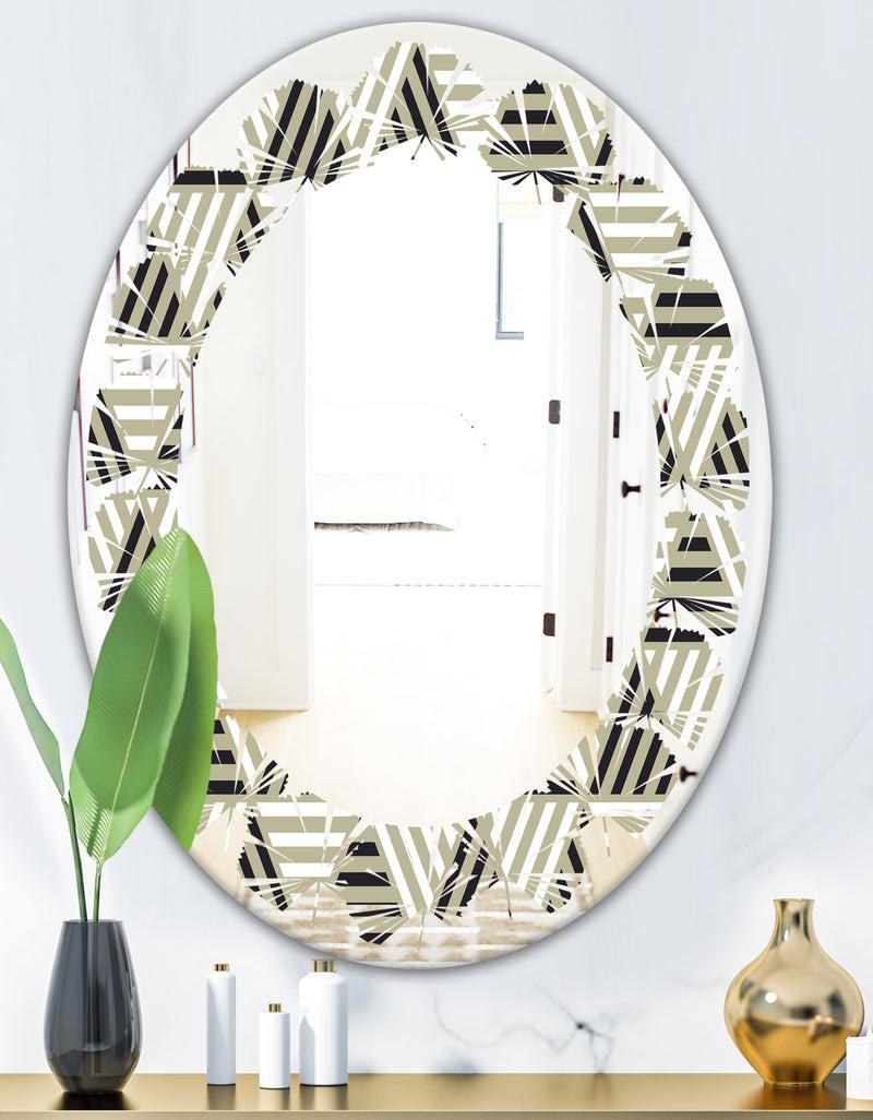 DesignQ Triangular Retro Design VIII - Modern Round Or Oval Wall Mirror - Leaves