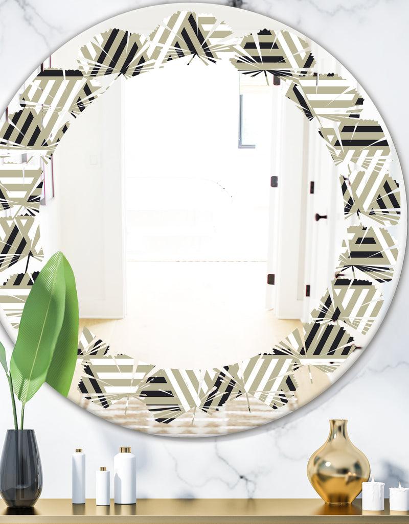 DesignQ Triangular Retro Design VIII - Modern Round or Oval Wall Mirror - Leaves