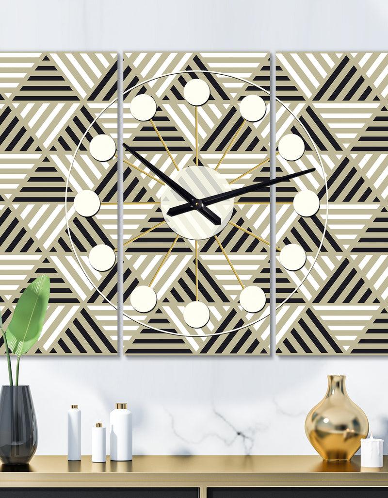 DesignQ Triangular Retro Design VIII - Oversized Mid-Century wall clock - 3 Panels