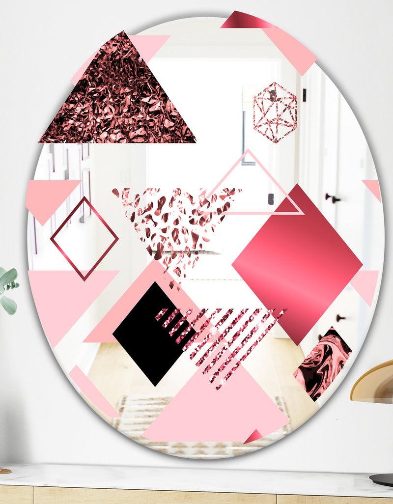DesignQ Triangular Spacy Spheres 3 - Mid-Century Mirror - Oval Or Round Decorative Mirror