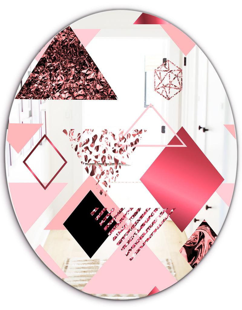 DesignQ Triangular Spacy Spheres 3 - Mid-Century Mirror - Oval Or Round Decorative Mirror