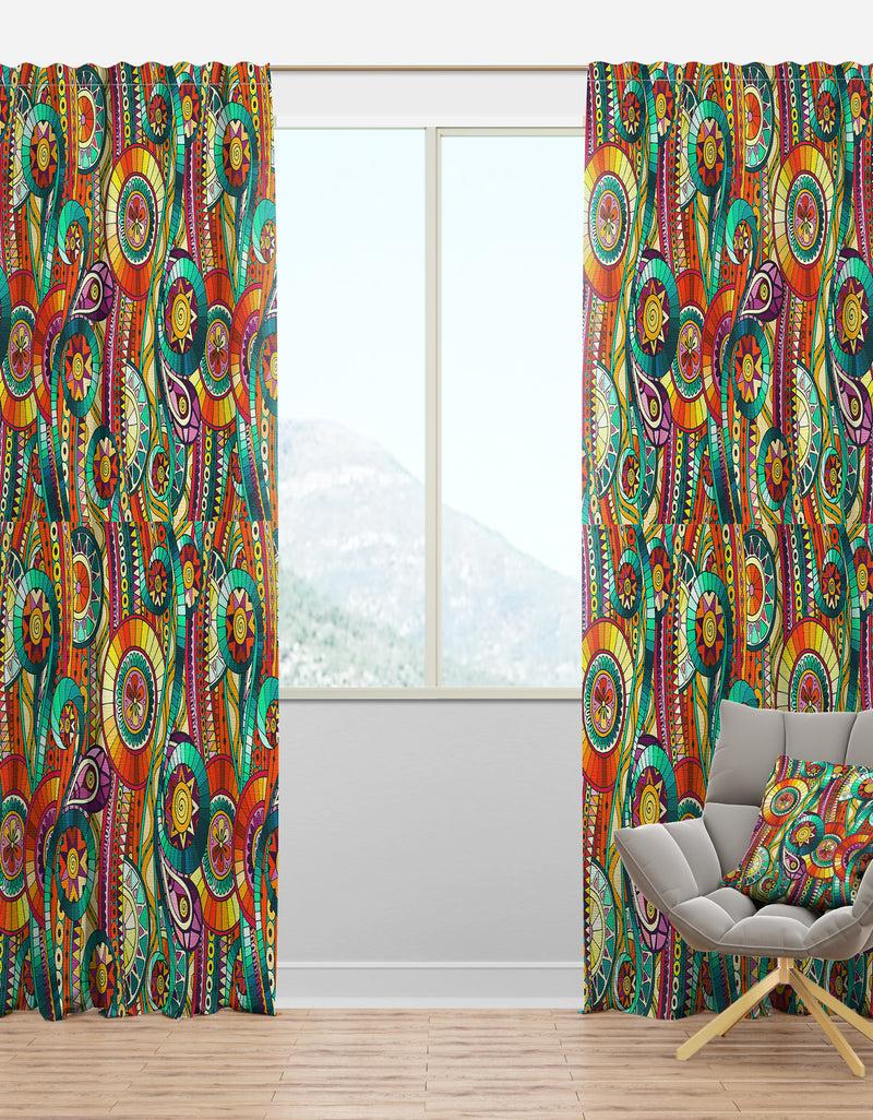DesignQ Tribal Doddle Ethnic Pattern Mosaic Elements - Bohemian & Eclectic Curtain Panels