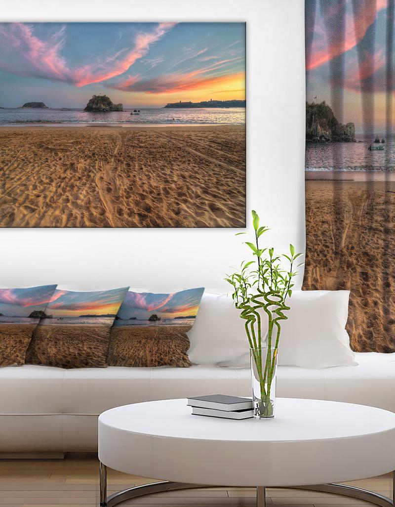 DesignQ Trodden Sand on Beach at Sunset - Seashore Art Print on Canvas