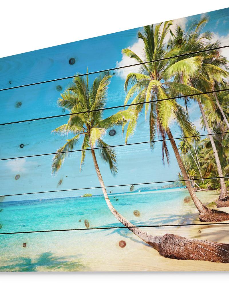 DesignQ Tropical Beach - Photography Seascape Print On Natural Pine Wood