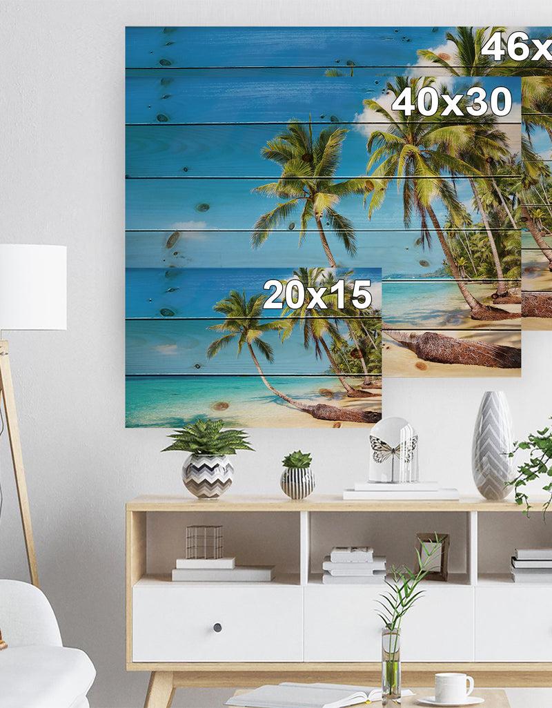 DesignQ Tropical Beach - Photography Seascape Print On Natural Pine Wood