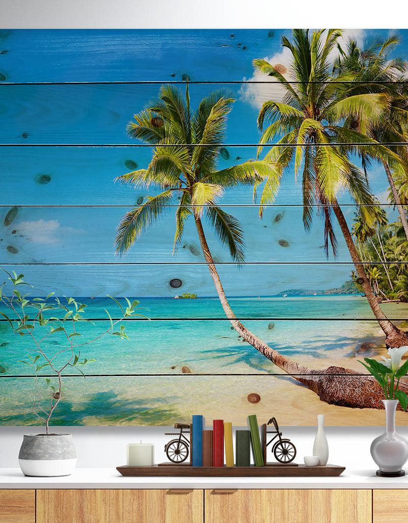 DesignQ Tropical Beach - Photography Seascape Print on Natural Pine Wood