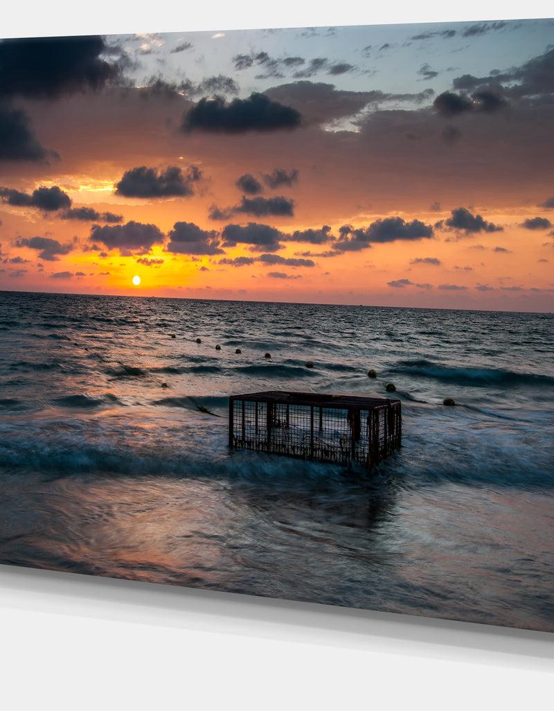 DesignQ Tropical Beach With Empty Cage - Extra Large Seashore Canvas Art