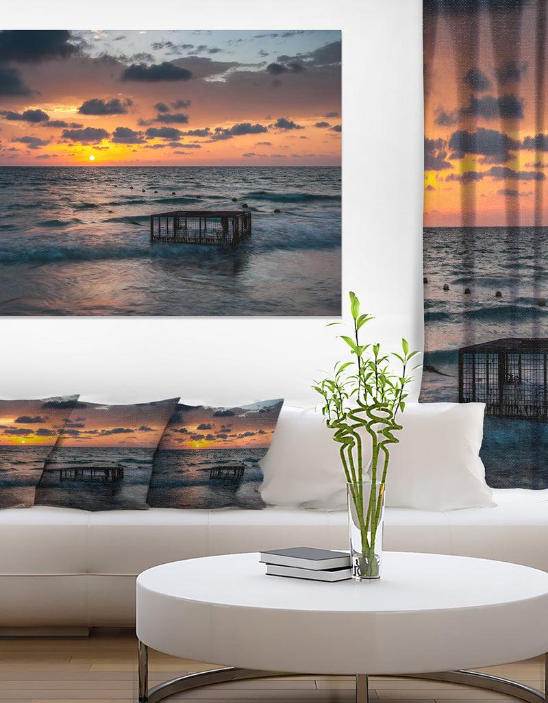 DesignQ Tropical Beach with Empty Cage - Extra Large Seashore Canvas Art