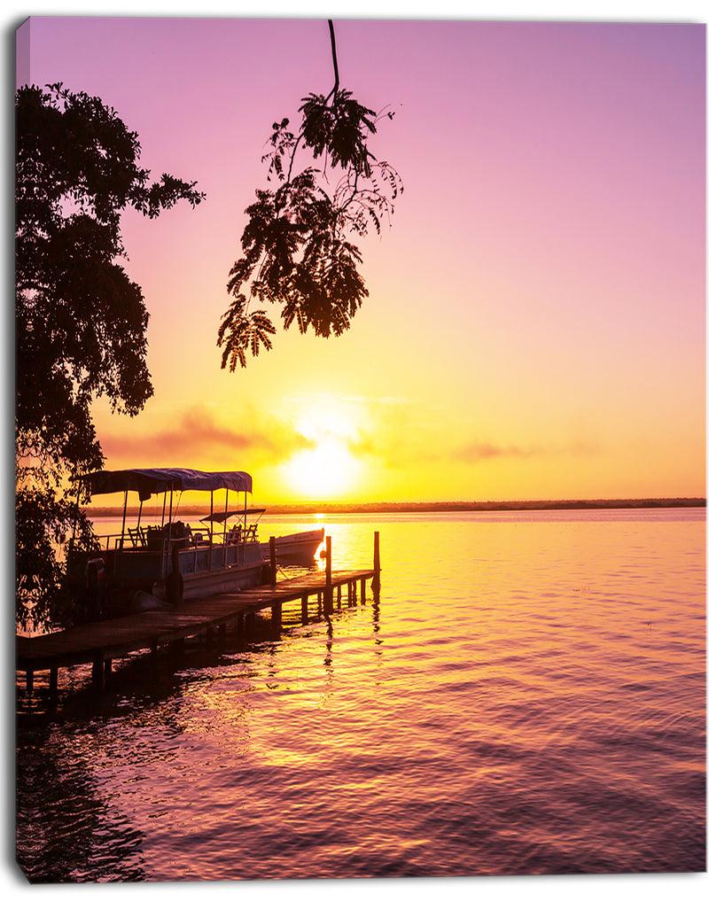 DesignQ Tropical Beach With Fantastic Sunset - Extra Large Landscape Canvas Art