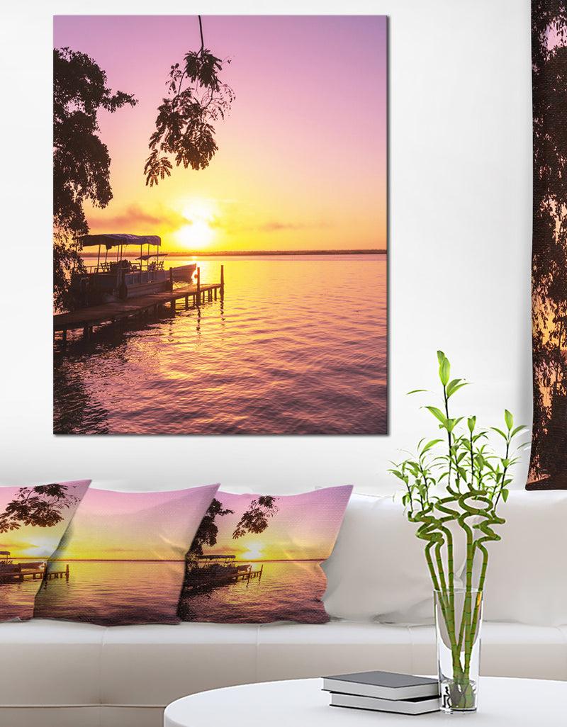 DesignQ Tropical Beach with Fantastic Sunset - Extra Large Landscape Canvas Art