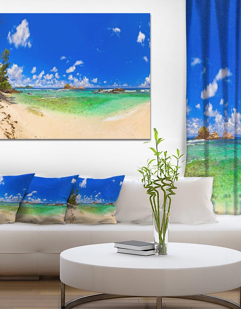 DesignQ Tropical Beach with Green Sea - Landscape Photo Canvas Print