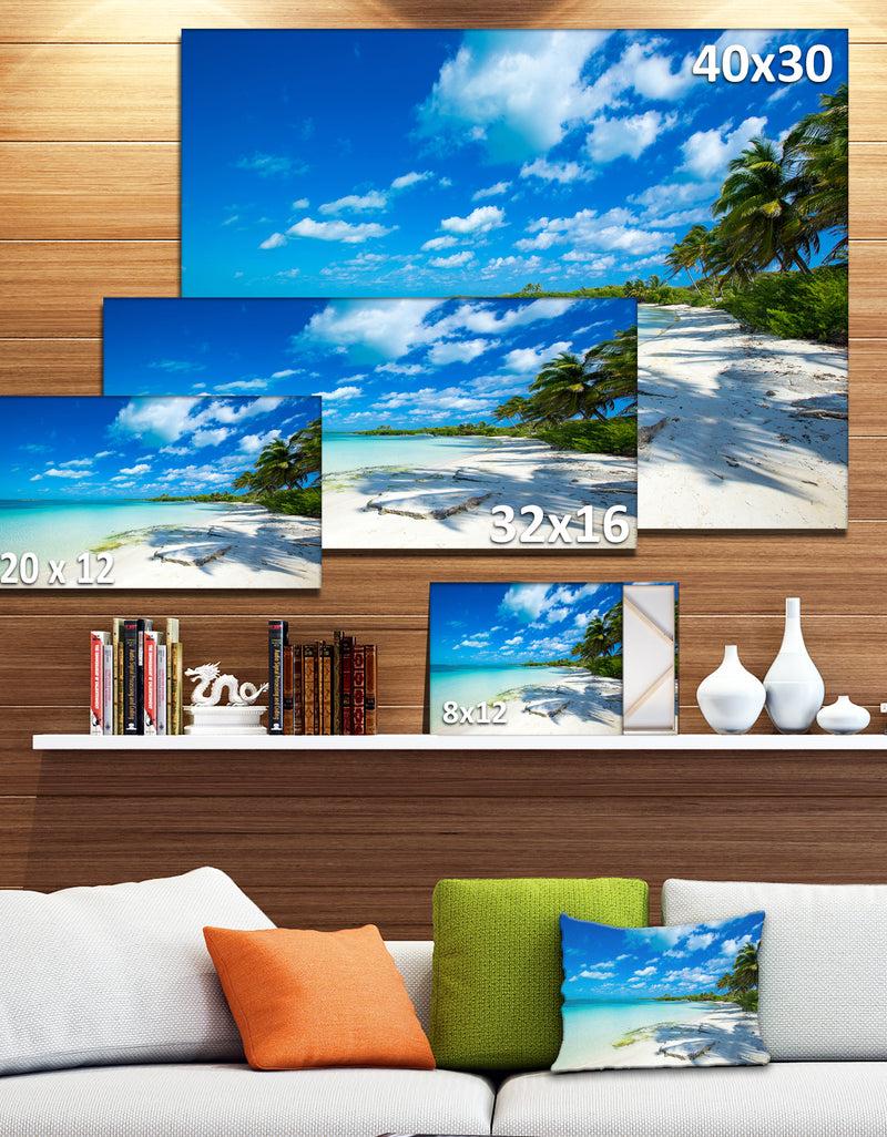 DesignQ Tropical Beach With Palm Shadows - Large Seashore Canvas Print