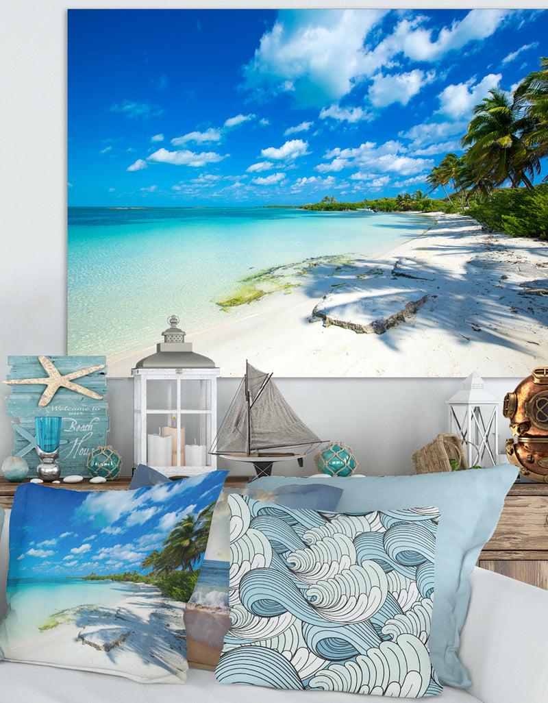 DesignQ Tropical Beach with Palm Shadows - Large Seashore Canvas Print