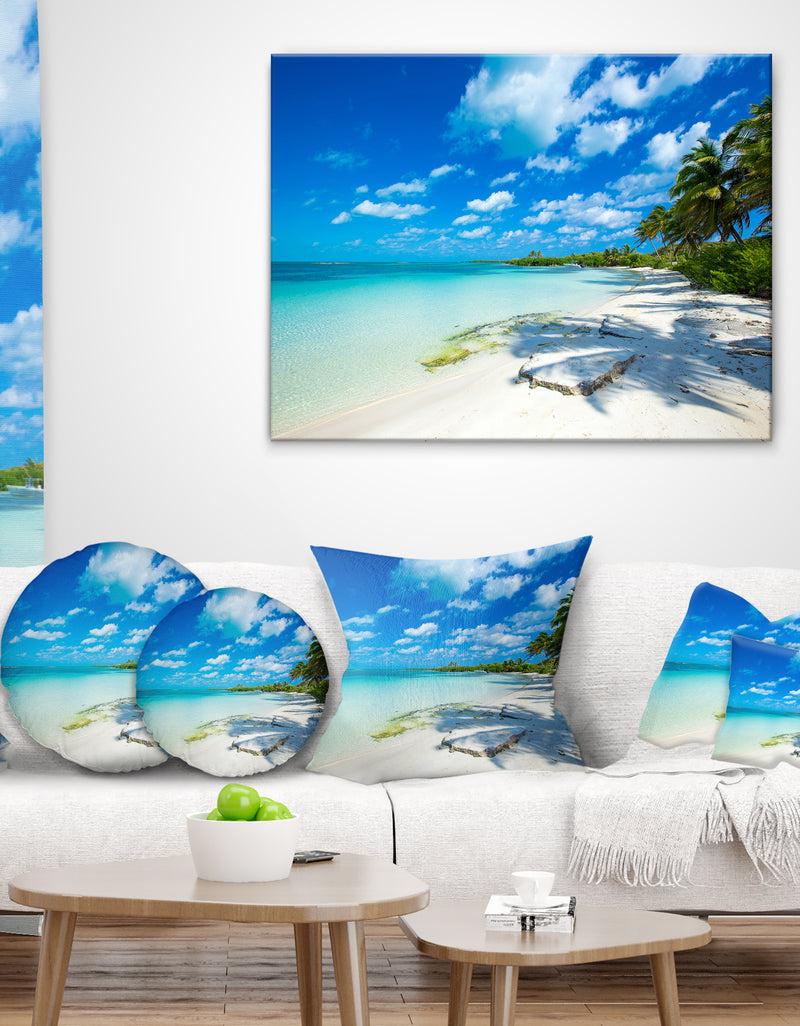 DesignQ Tropical Beach with Palm Shadows - Seashore Throw Pillow
