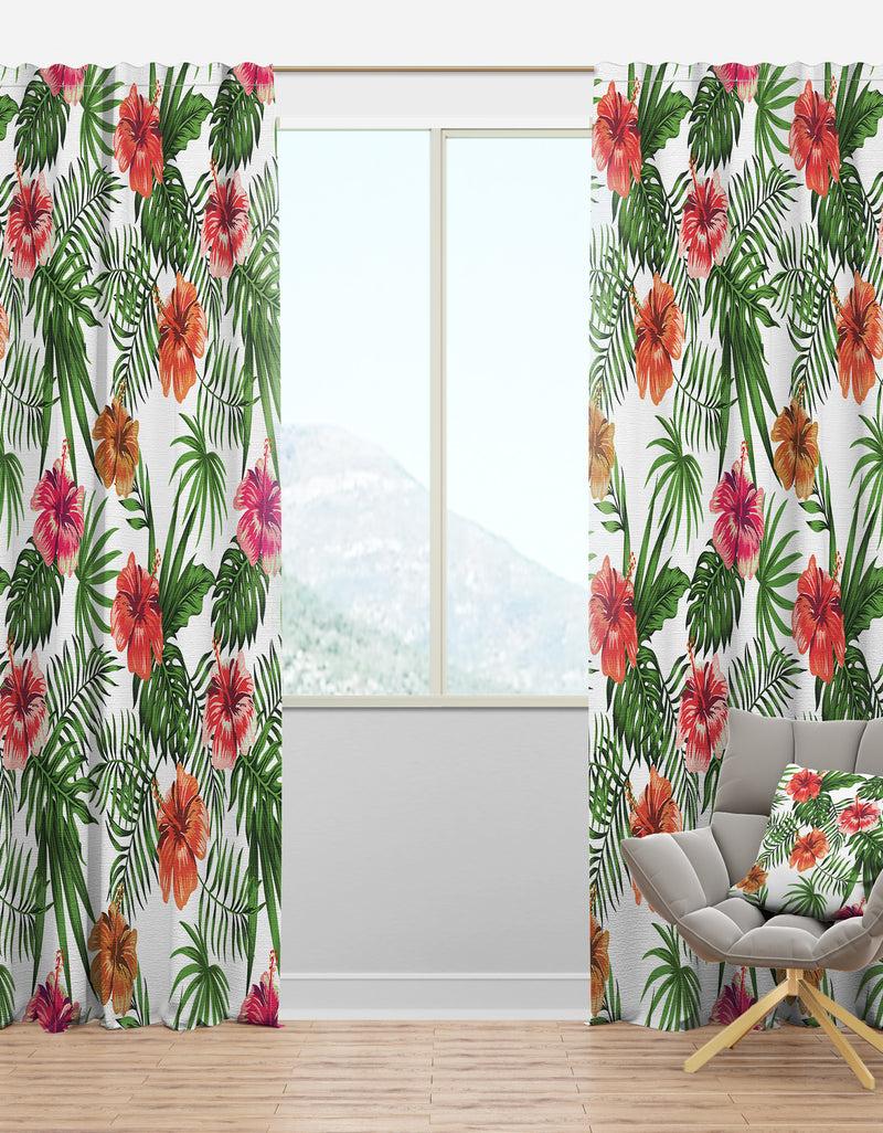 DesignQ Tropical Botanicals And Flowers II - Mid-Century Modern Curtain Panels