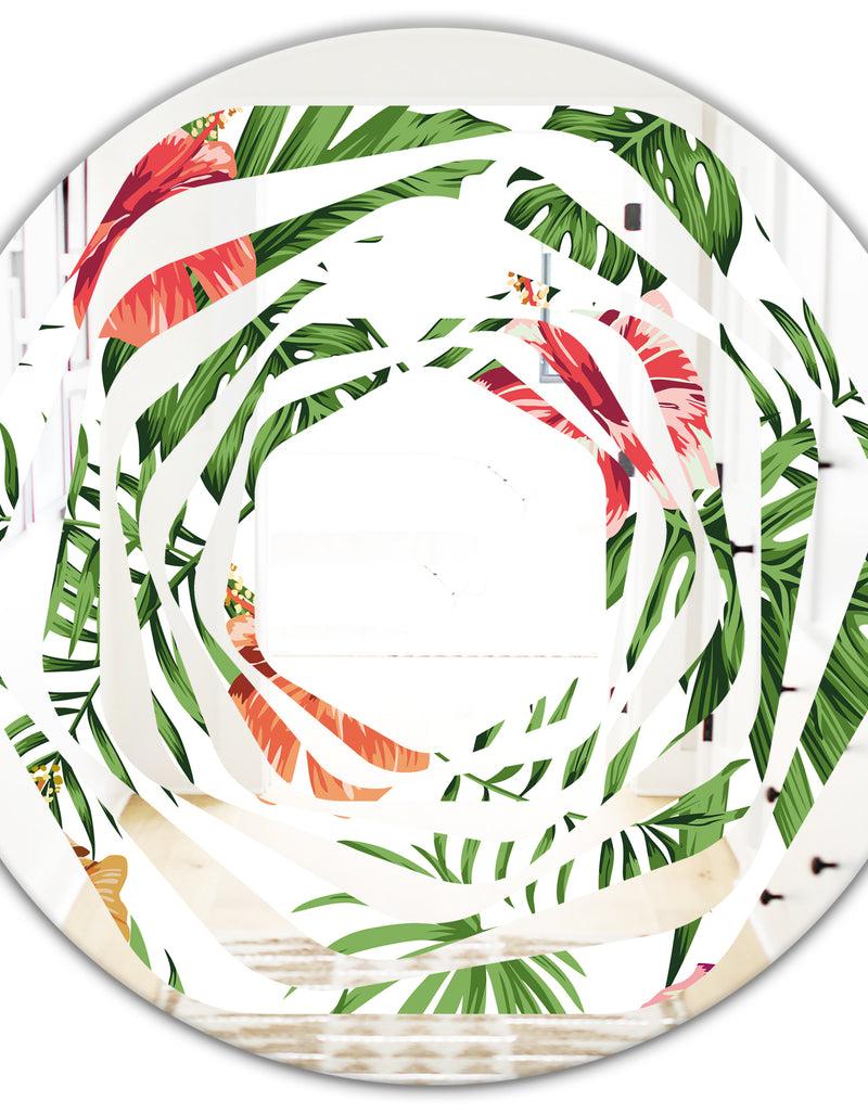 DesignQ Tropical Botanicals And Flowers II - Modern Round Or Oval Wall Mirror - Whirl