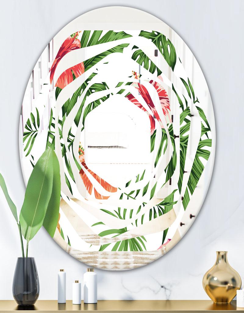 DesignQ Tropical Botanicals And Flowers II - Modern Round Or Oval Wall Mirror - Whirl