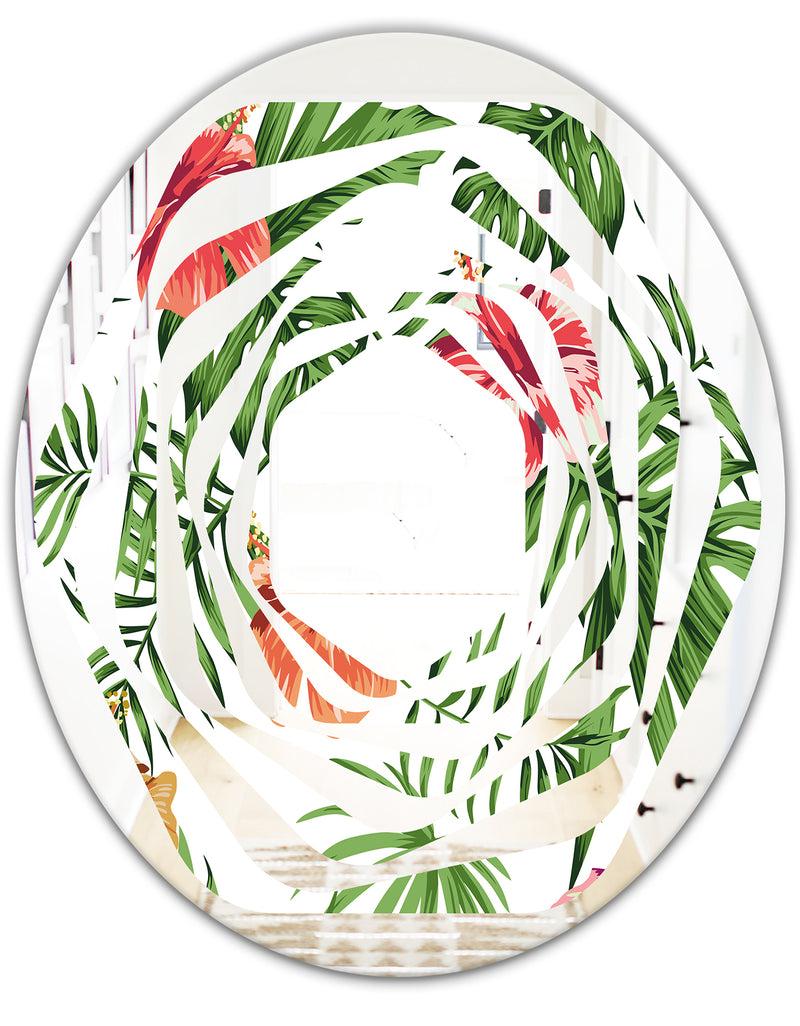 DesignQ Tropical Botanicals And Flowers II - Modern Round Or Oval Wall Mirror - Whirl