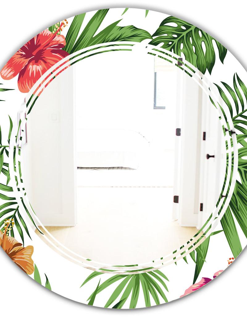 DesignQ Tropical Botanicals And Flowers II - Modern Round Or Oval Wall Mirror - Triple C
