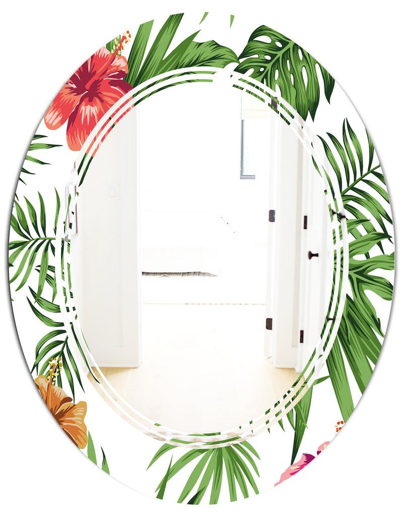 DesignQ Tropical Botanicals And Flowers II - Modern Round Or Oval Wall Mirror - Triple C