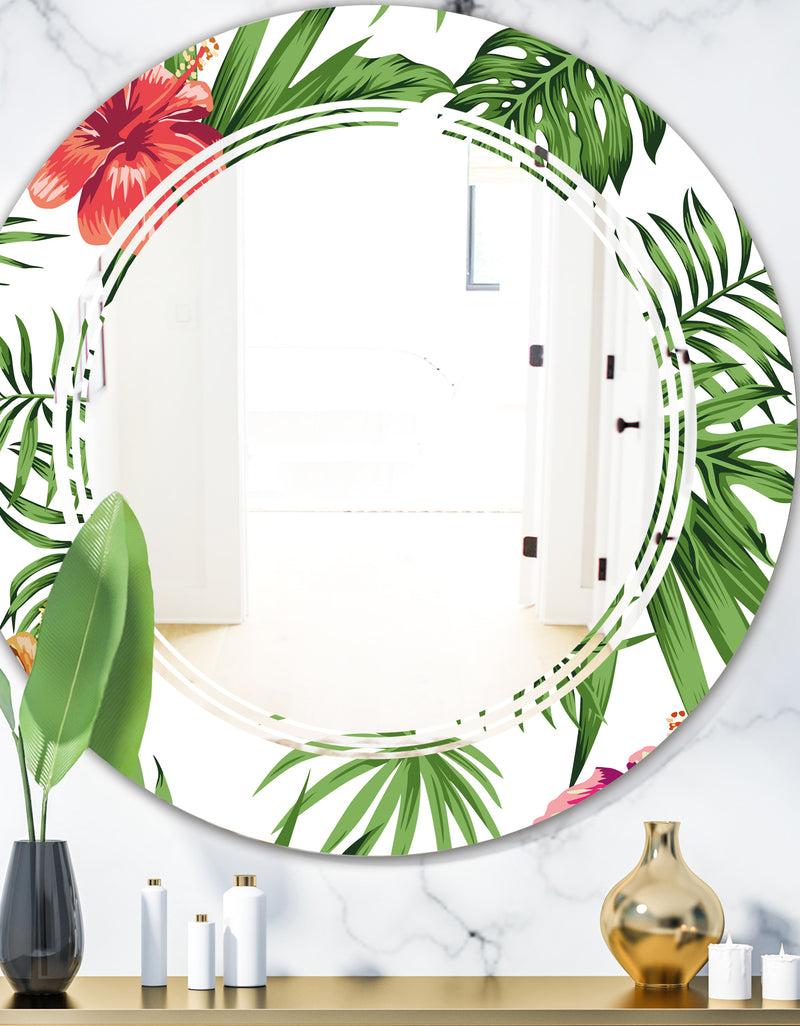 DesignQ Tropical Botanicals and Flowers II - Modern Round or Oval Wall Mirror - Triple C